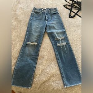 Just Black Blue Distressed Straight Leg Jeans